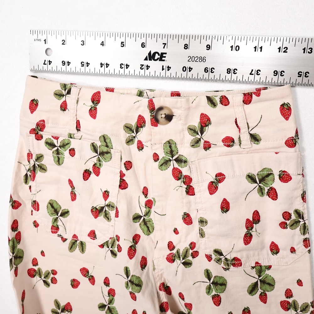MAEVE ANTHROPOLOGIE Womens 26 Cream Strawberry Print Collete Wide Leg Crop Pants - Picture 6 of 8